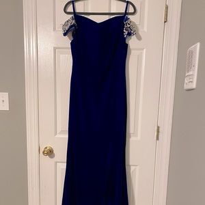 Royal blue velvet evening dress